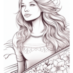 fargeark av jente som holder surfebrettet sitt