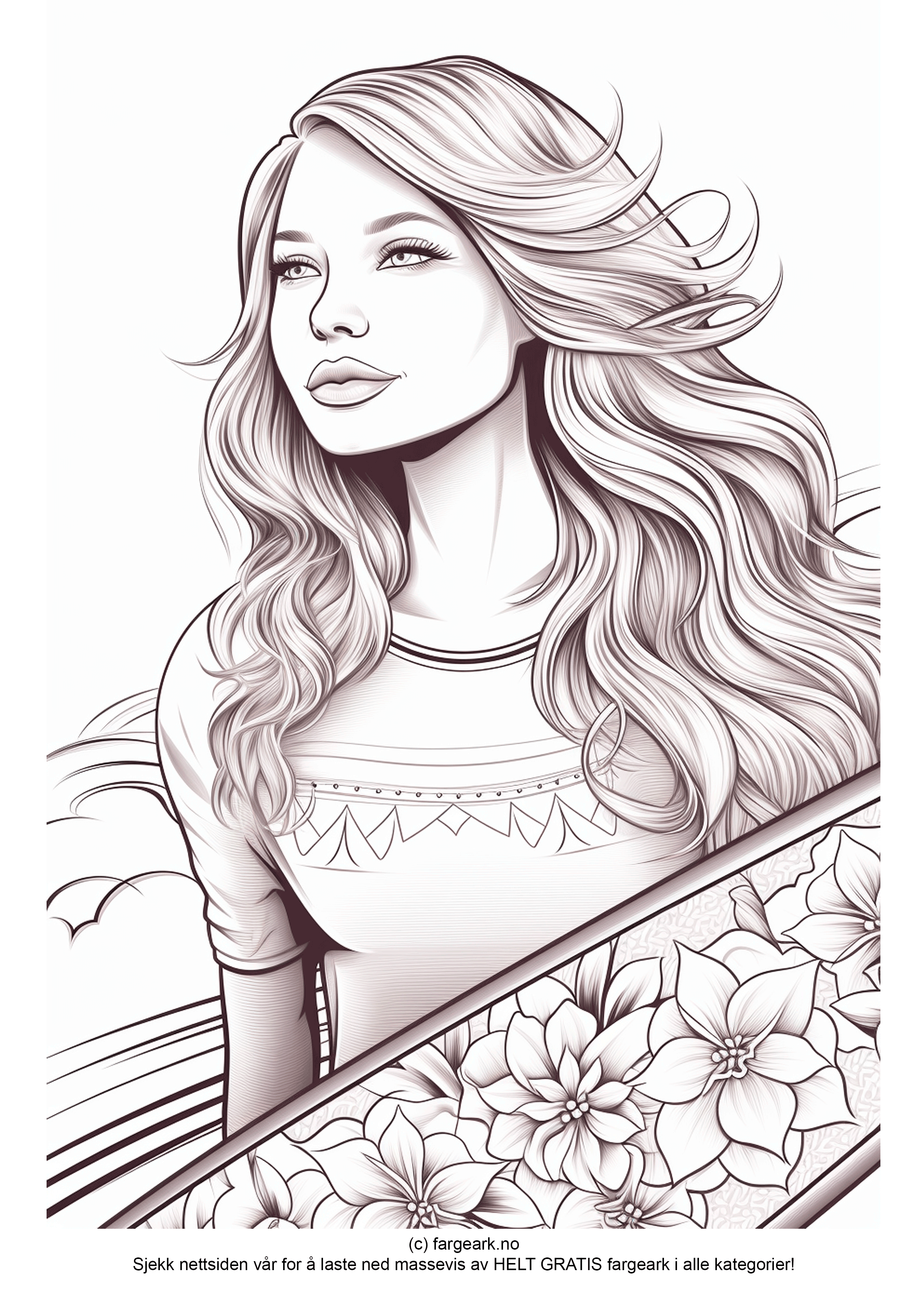 fargeark av jente som holder surfebrettet sitt